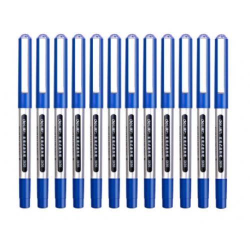 得力（deli)中性笔黑色直液式走珠笔水笔签字笔学生考试12支/盒S656 办公用品0.5mm 0.5mm直液式 S656 蓝色